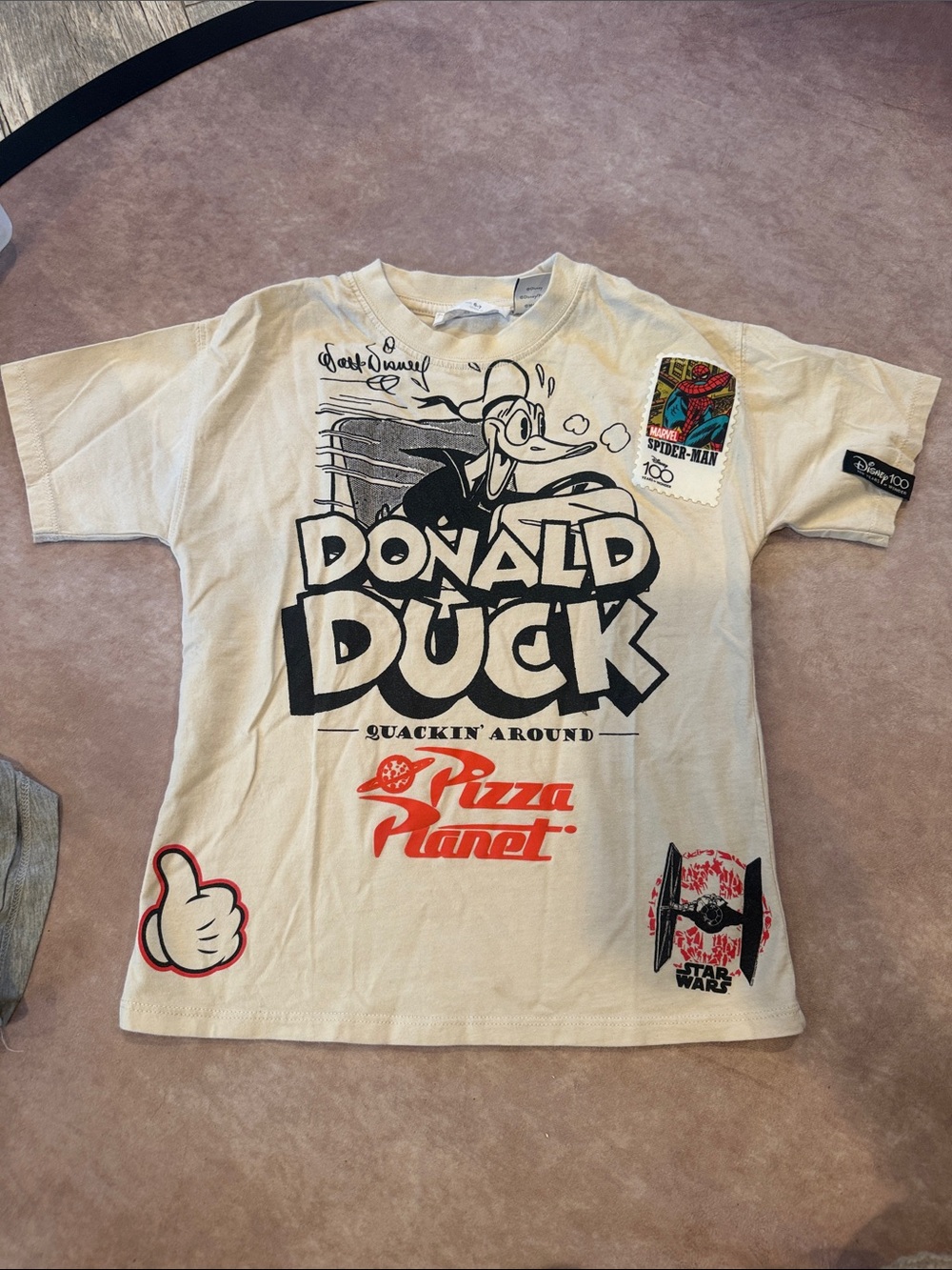 Zara Cream Donald Duck Pizza Planet Graphic Tee - Walt disney 100 year collab